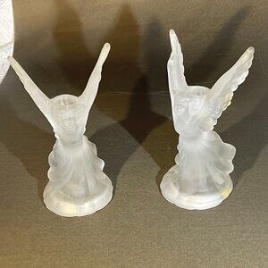 Hancock Art Deco style Frosted Angel Candle Stick Holders (1166)